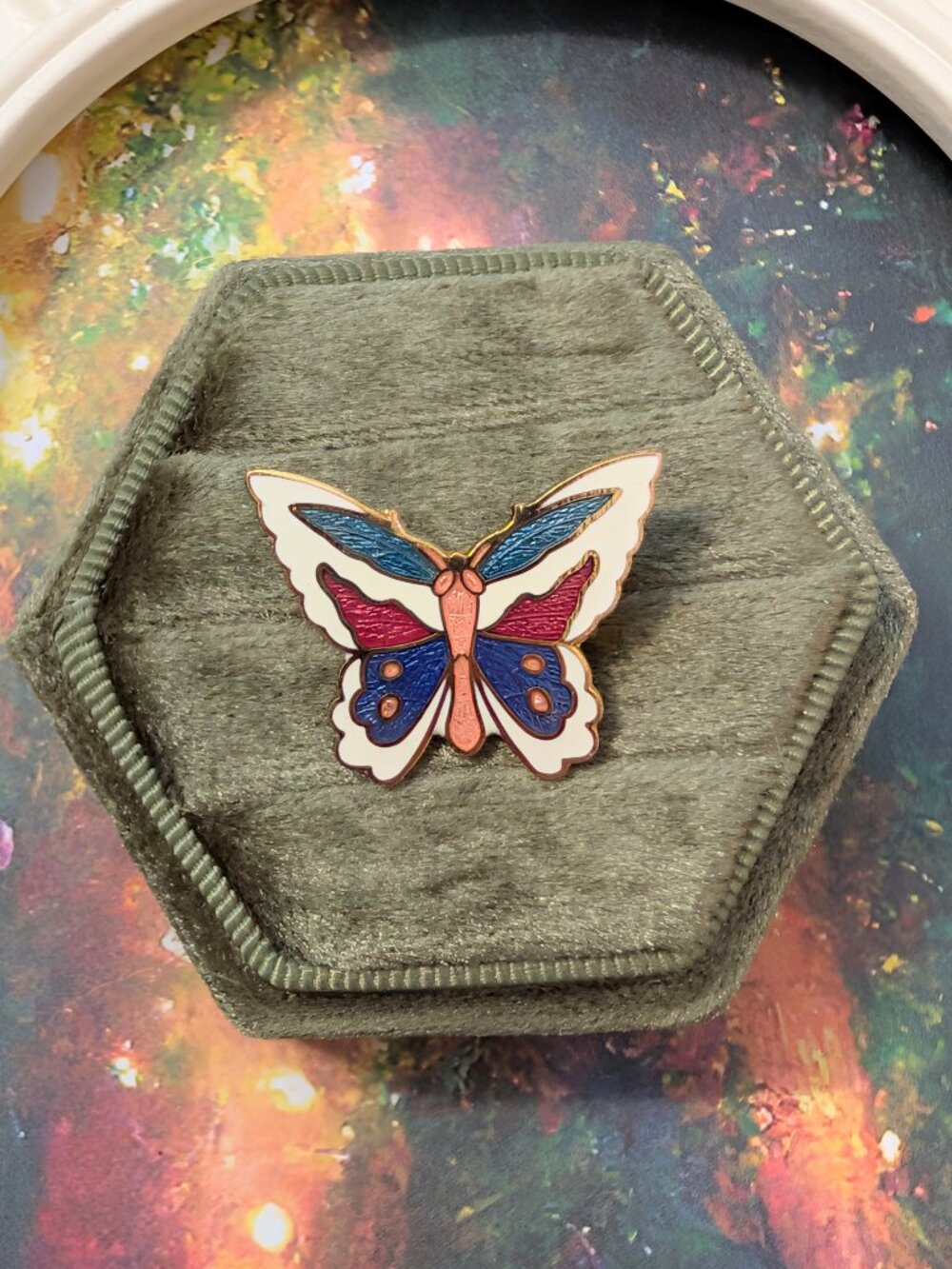 Vintage Gold Tone Cloisonne Butterfly Brooch